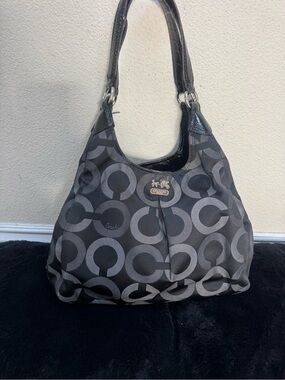 Coach Gray and Black Signature Circle Shoulder Bag
